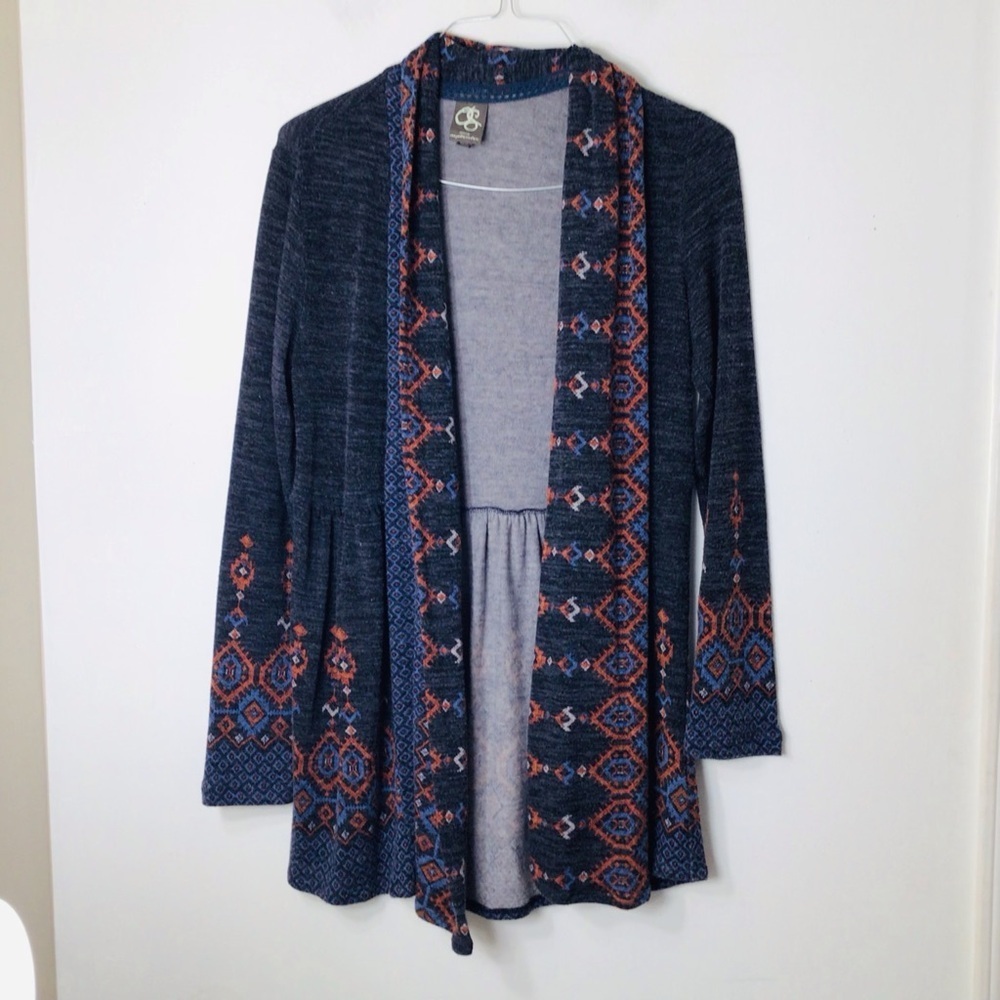 Anthropologie cardigan sweater Aztec long knit women grey One September medium